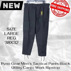 Ryno Gear Men’s Tactical Pants Large Reg 38x32 Black Utility Cargo Work Ripstop